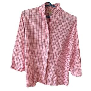 Talbots Pink White Plaid button up Shirt cotton Sz 14
